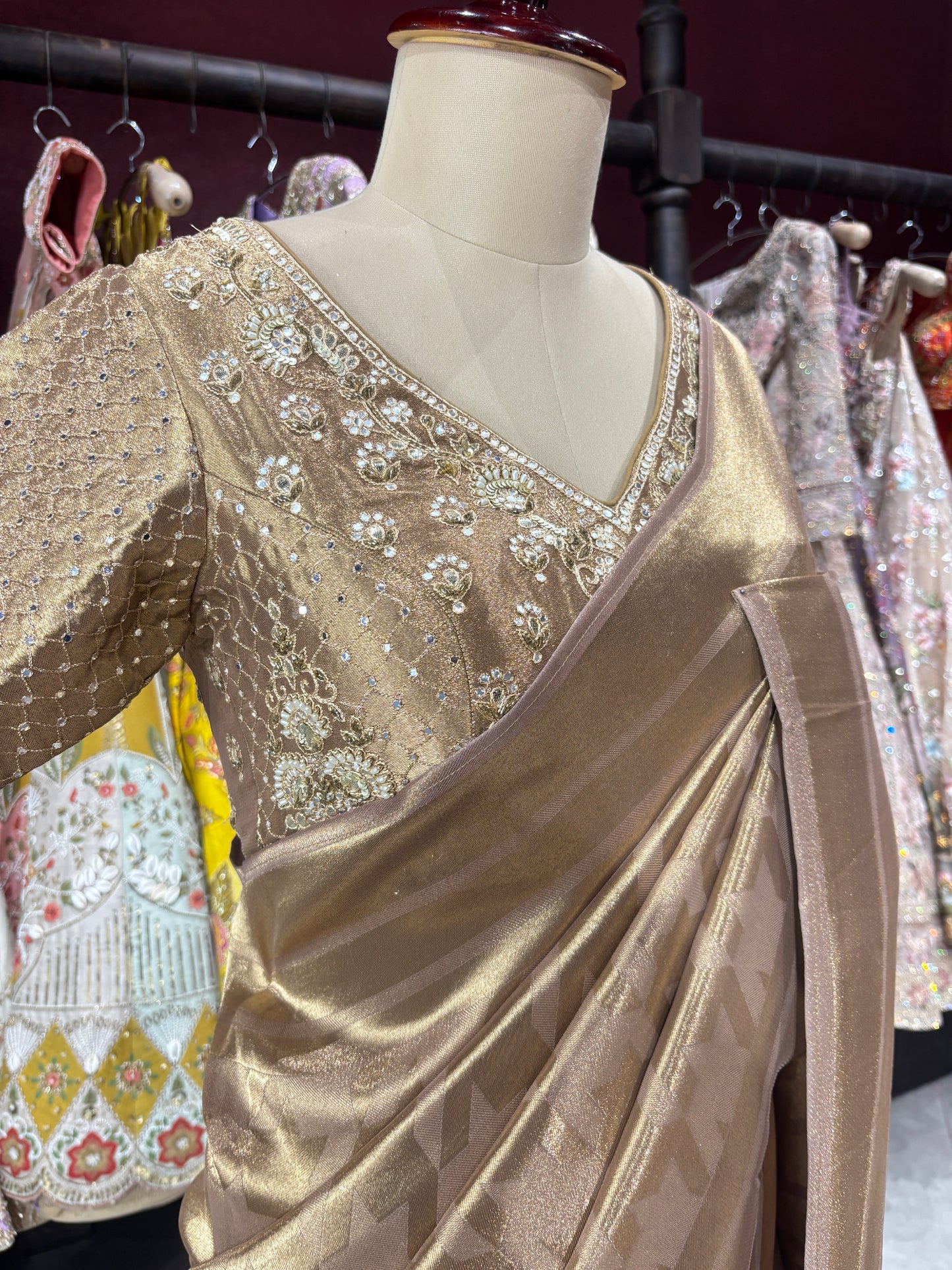 Designer Golden Saree with Ornate Detailing