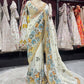 Designer Ivory Saree with Blue-Gold Floral Embroidery