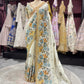 Designer Ivory Saree with Blue-Gold Floral Embroidery