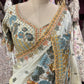 Designer Ivory Saree with Blue-Gold Floral Embroidery