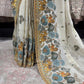 Designer Ivory Saree with Blue-Gold Floral Embroidery