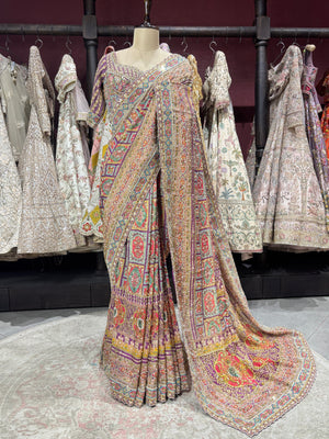Patola Inspired Saree with Heavy Mirror Work & Designer Blouse