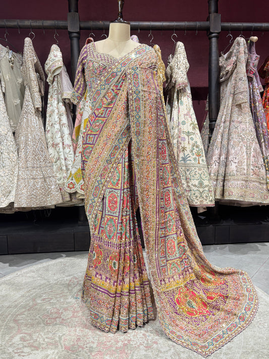 Patola Inspired Saree with Heavy Mirror Work & Designer Blouse