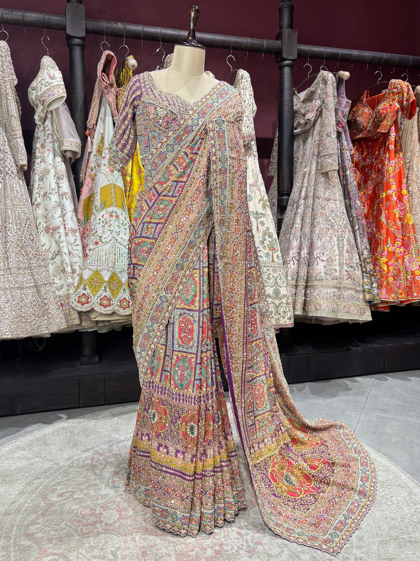 Patola Inspired Saree with Heavy Mirror Work & Designer Blouse