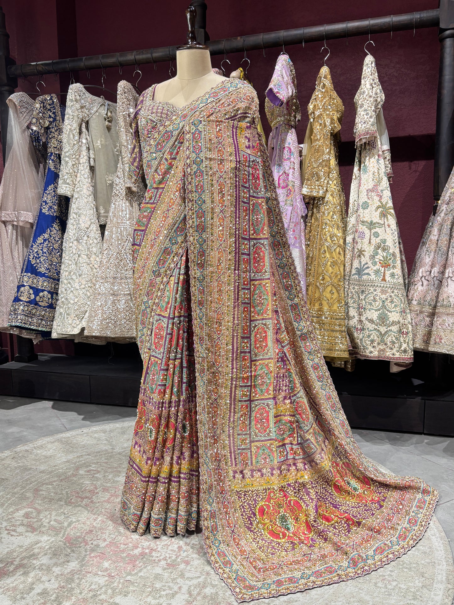 Patola Inspired Saree with Heavy Mirror Work & Designer Blouse