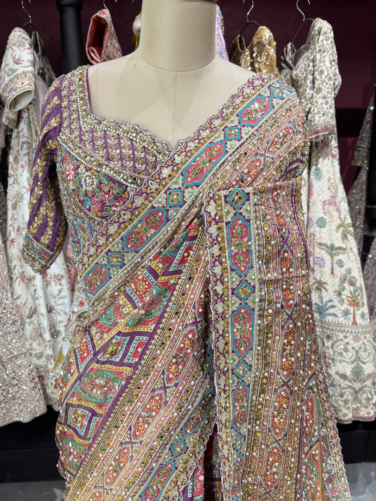Patola Inspired Saree with Heavy Mirror Work & Designer Blouse