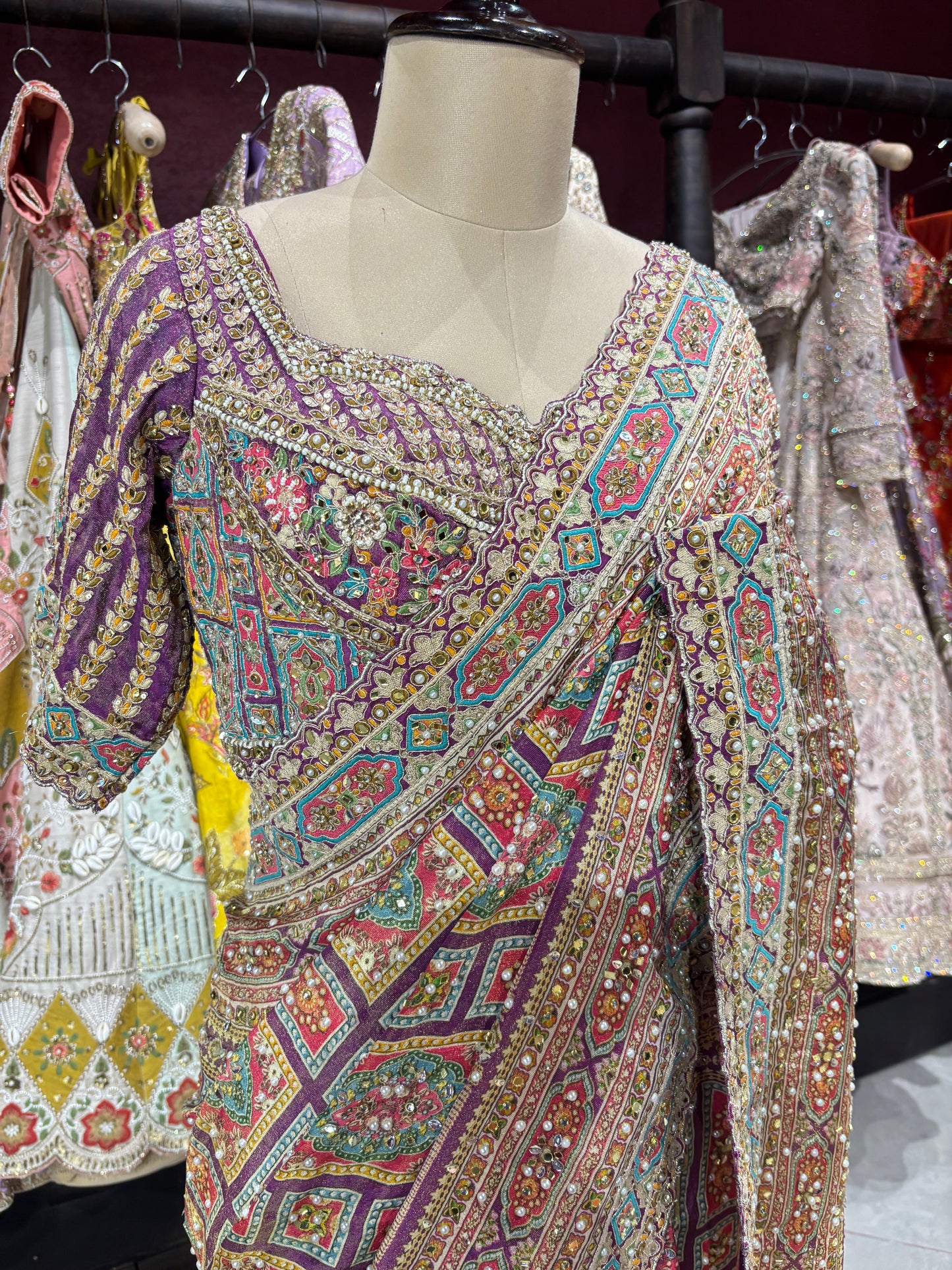 Patola Inspired Saree with Heavy Mirror Work & Designer Blouse