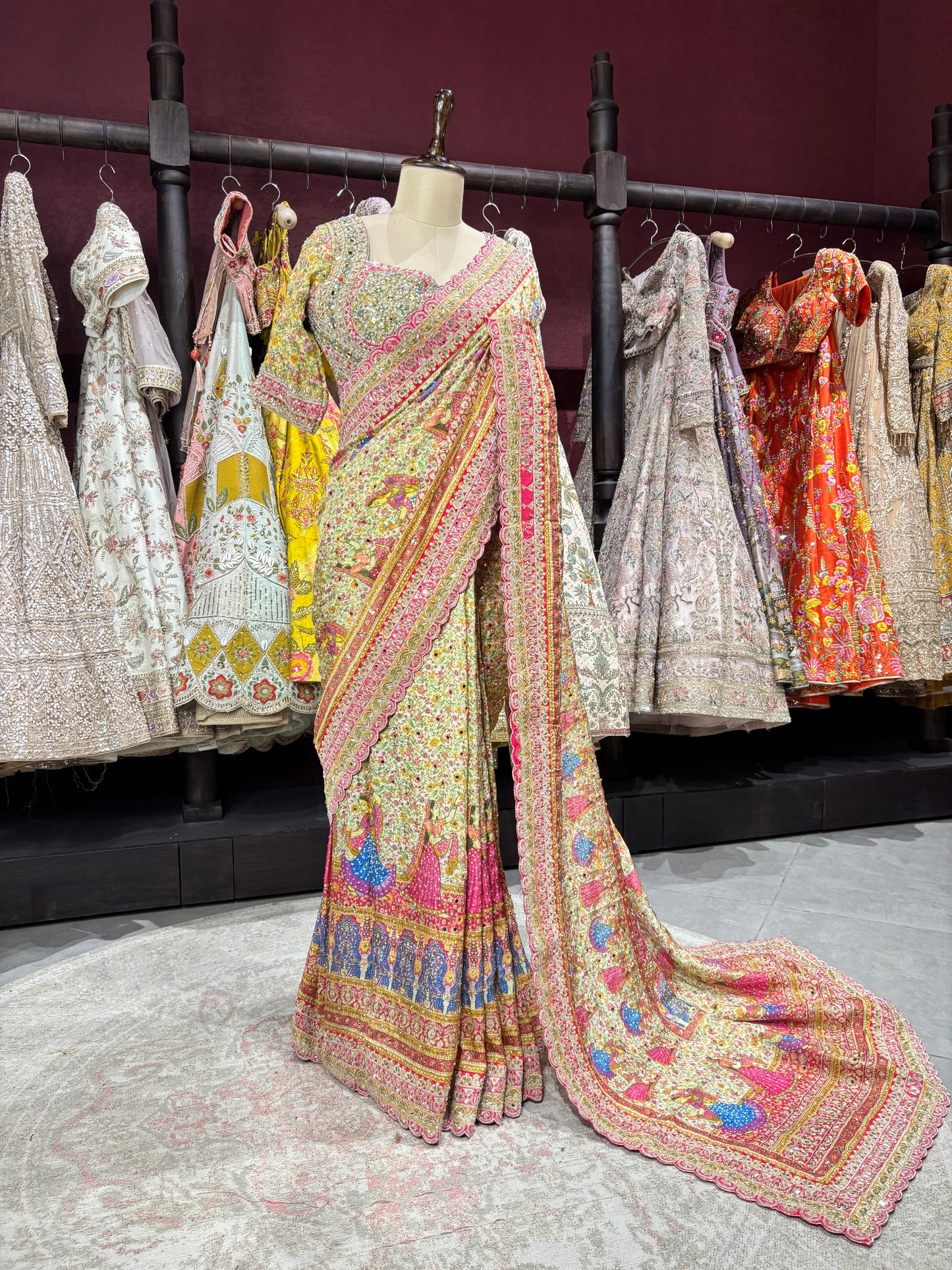 Heritage Printed Saree with Heavy Embroidered Border & Designer Blouse