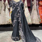 Midnight Black Designer Saree with Heavy Sequins & Floral Handwork