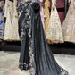 Midnight Black Designer Saree with Heavy Sequins & Floral Handwork