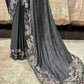 Midnight Black Designer Saree with Heavy Sequins & Floral Handwork