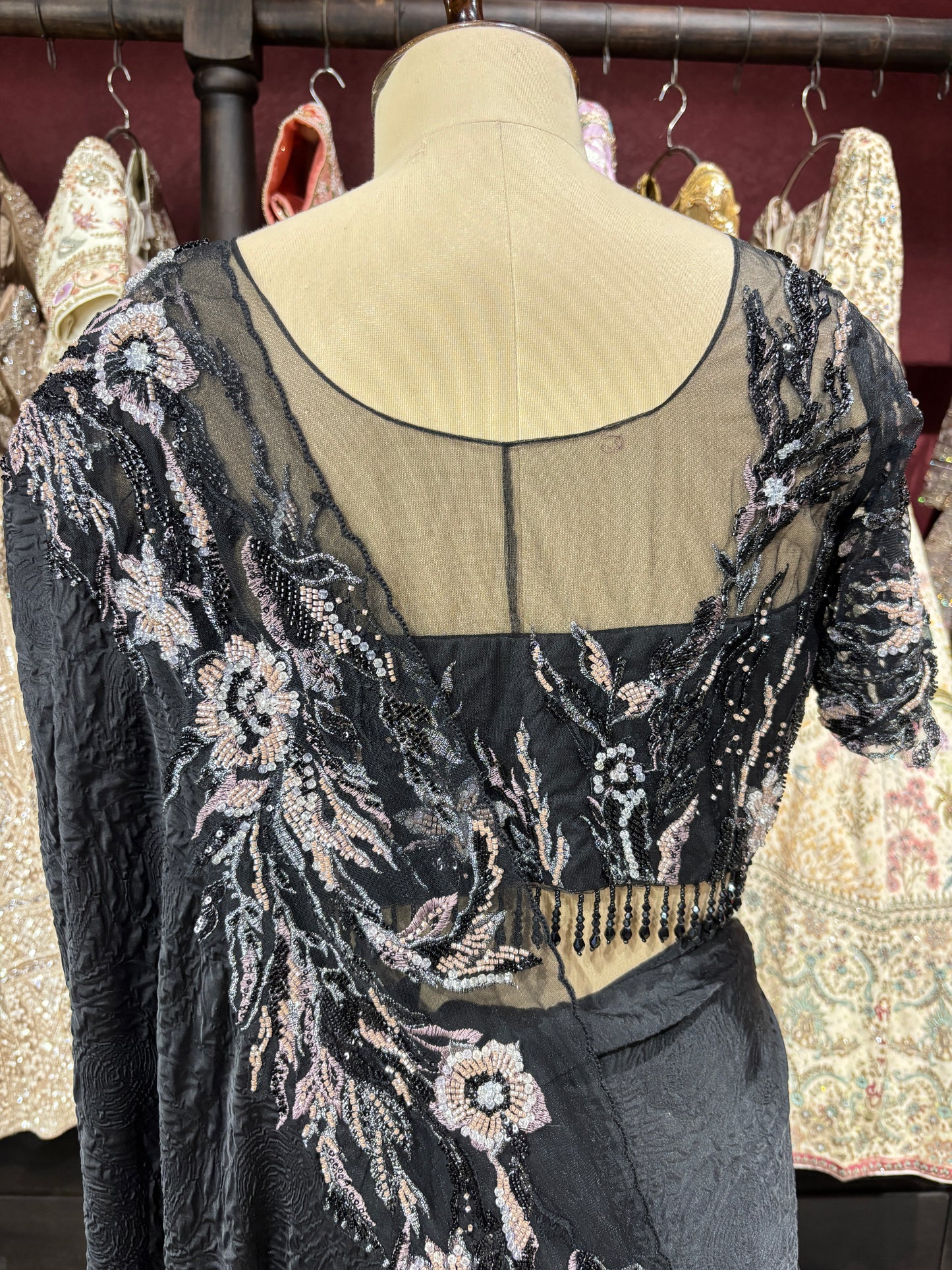 Midnight Black Designer Saree with Heavy Sequins & Floral Handwork