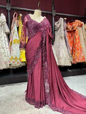 Designer Saree with Heavy Sequins Handwork Luxury Wedding Party