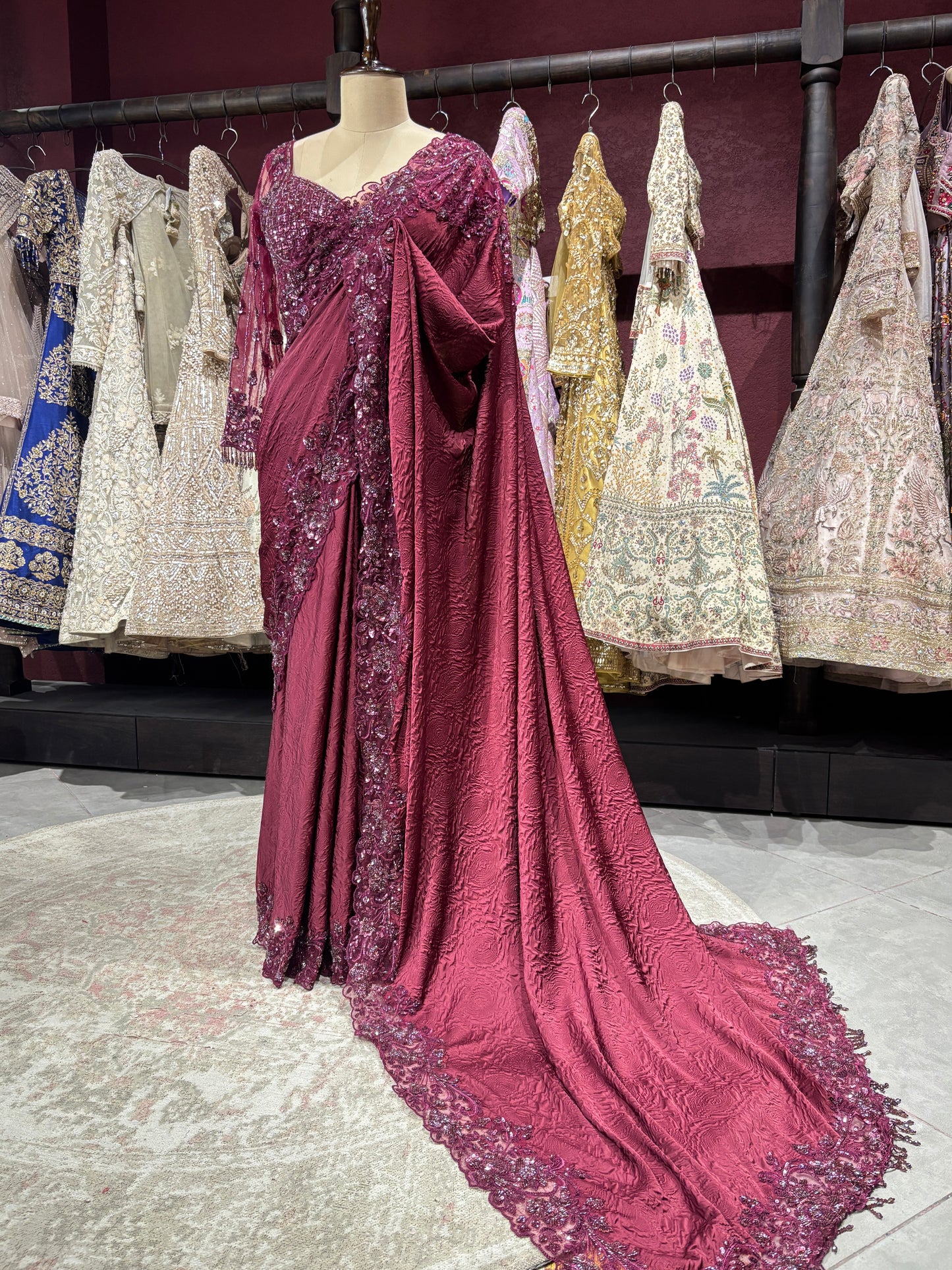 Designer Saree with Heavy Sequins Handwork Luxury Wedding Party