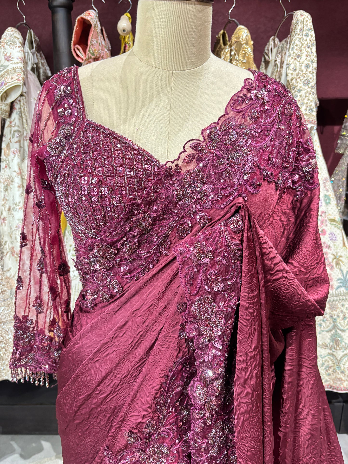 Designer Saree with Heavy Sequins Handwork Luxury Wedding Party