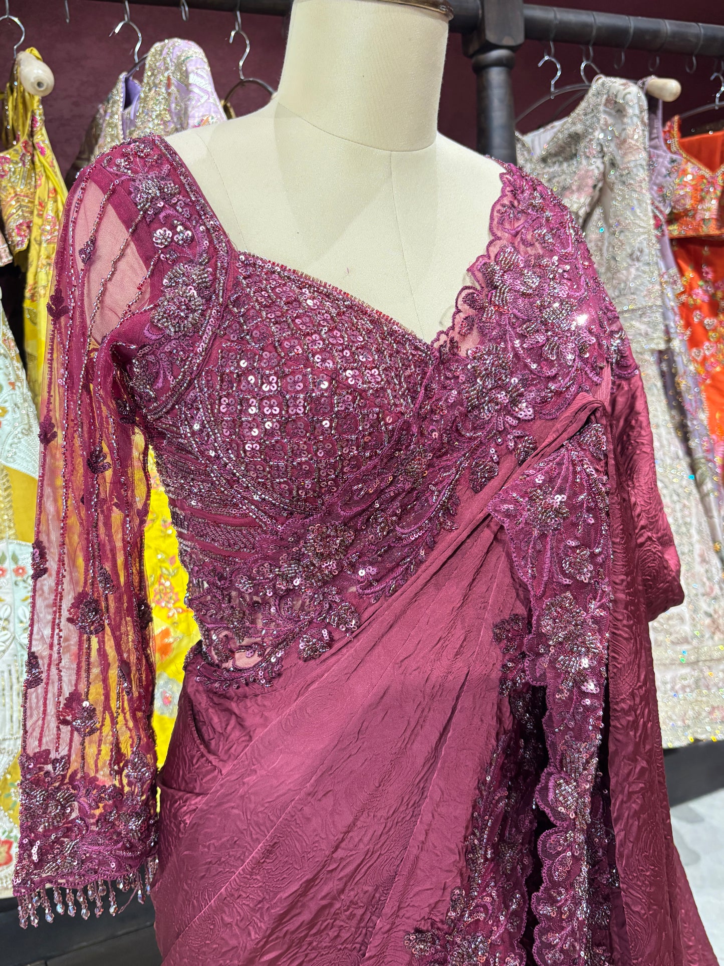 Designer Saree with Heavy Sequins Handwork Luxury Wedding Party