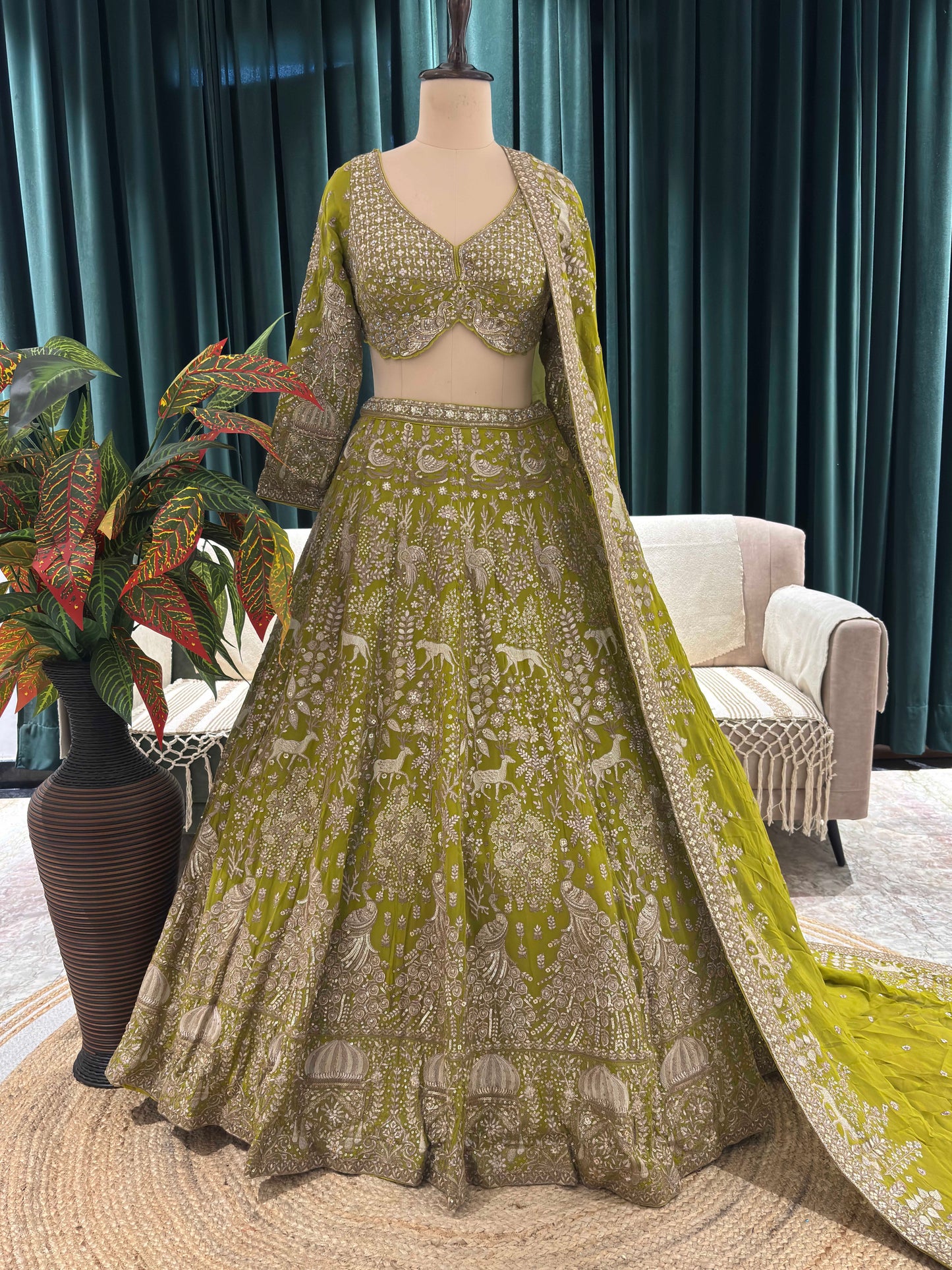 Perfect Zari & Sequins Lehenga with Deer Motifs and Dome Accents