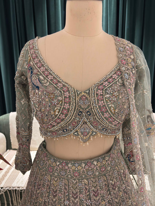 Opulent Green Embroidered Lehenga with Sequins & Stone Work