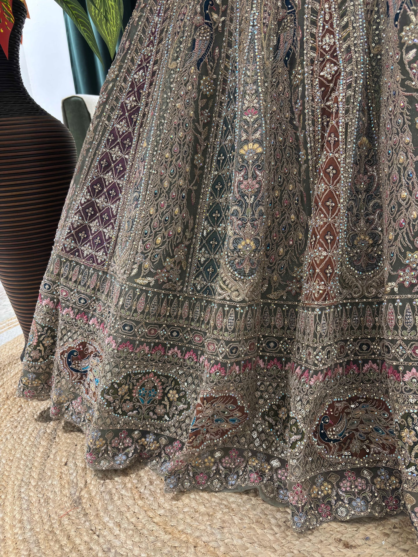 Opulent Green Embroidered Lehenga with Sequins & Stone Work