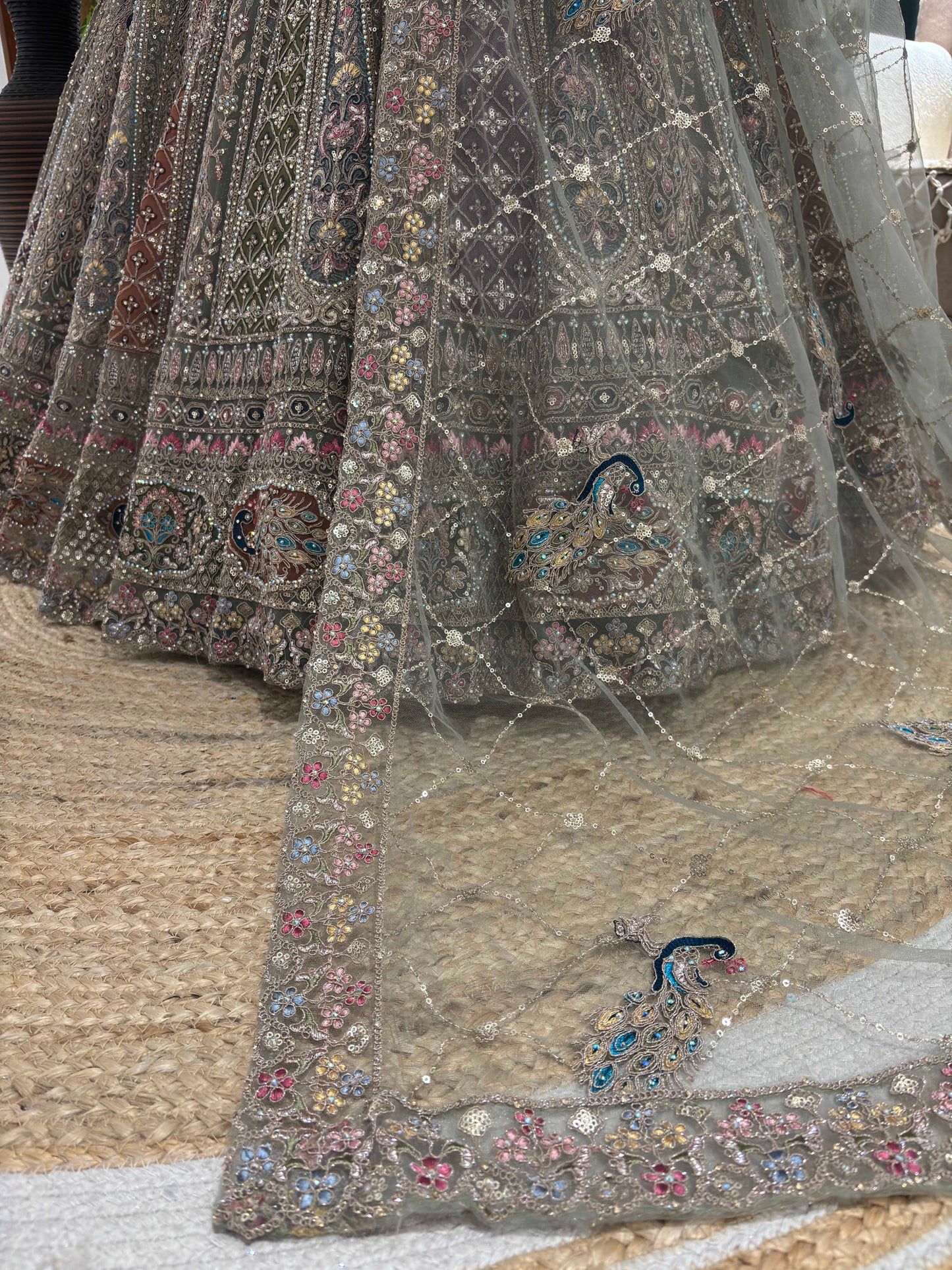 Opulent Green Embroidered Lehenga with Sequins & Stone Work