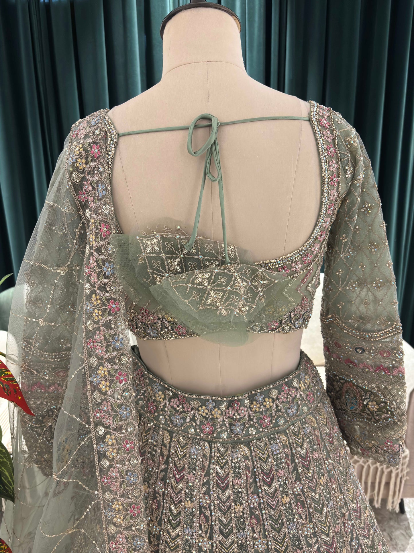 Opulent Green Embroidered Lehenga with Sequins & Stone Work