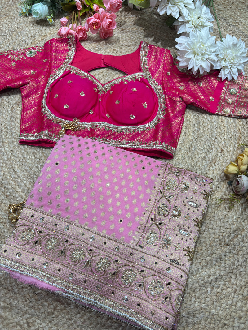 Khaddi Georgette Pink Blouse with Gold Sequin Embroidery