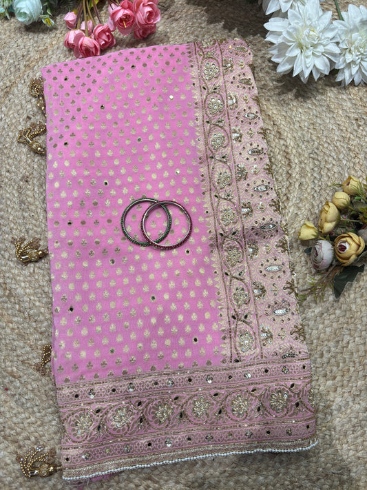 Khaddi Georgette Pink Blouse with Gold Sequin Embroidery