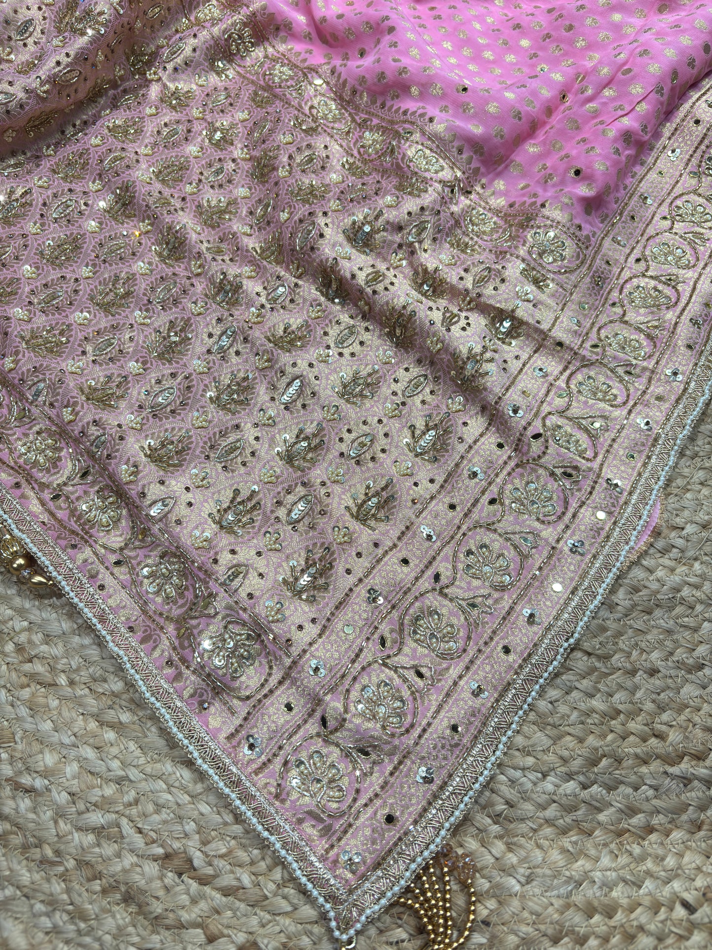 Khaddi Georgette Pink Blouse with Gold Sequin Embroidery