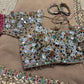 Glass Tissue Golden Blouse with Multicolor Sequin Embroidery