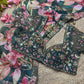 Banarasi Tissue Green Dark Blouse with Pink-Gold Floral Embroidery
