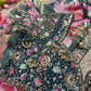 Banarasi Tissue Green Dark Blouse with Pink-Gold Floral Embroidery