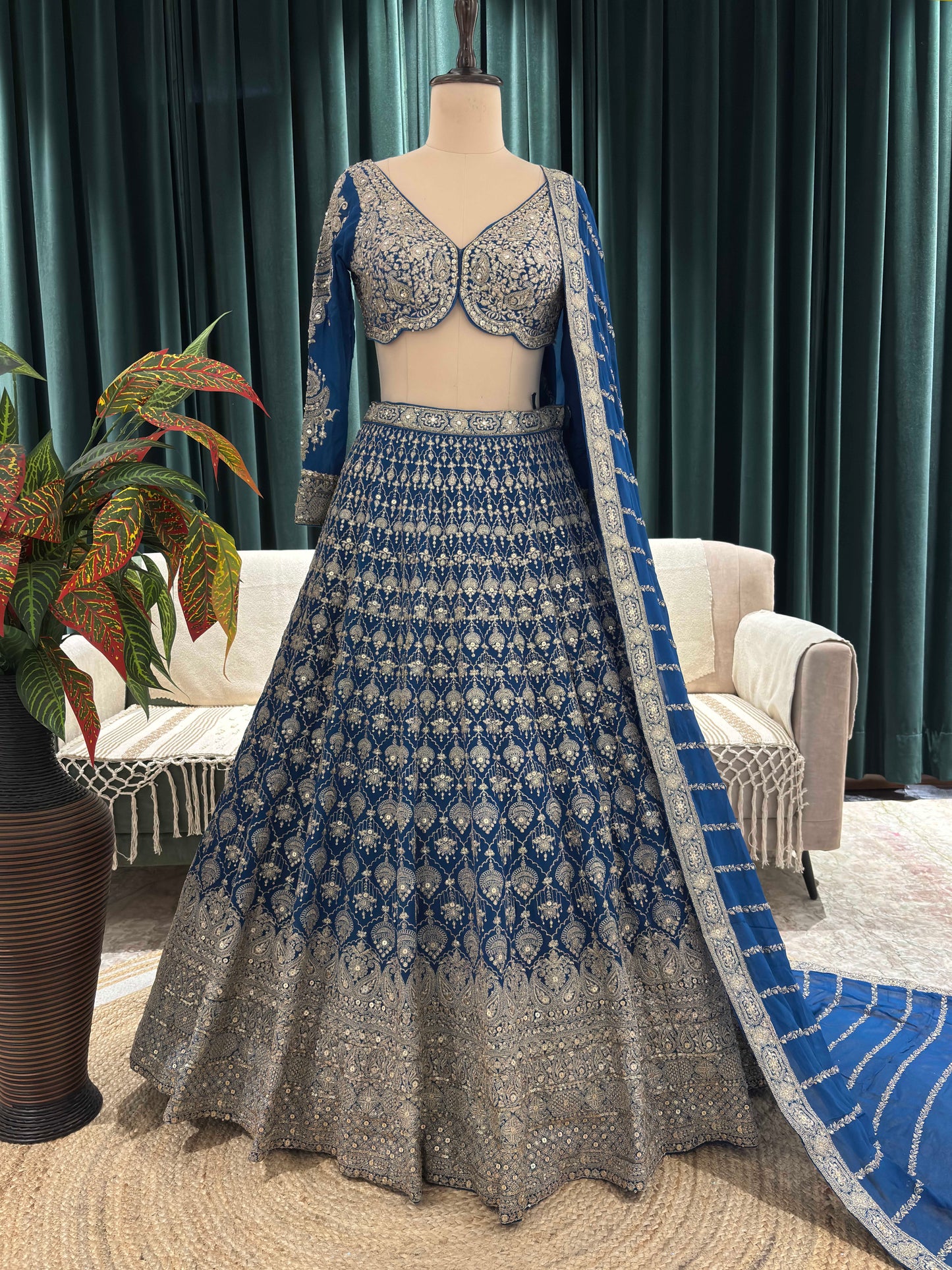 Grand Embroidered Lehenga Set with Zari & Beadwork Detailing
