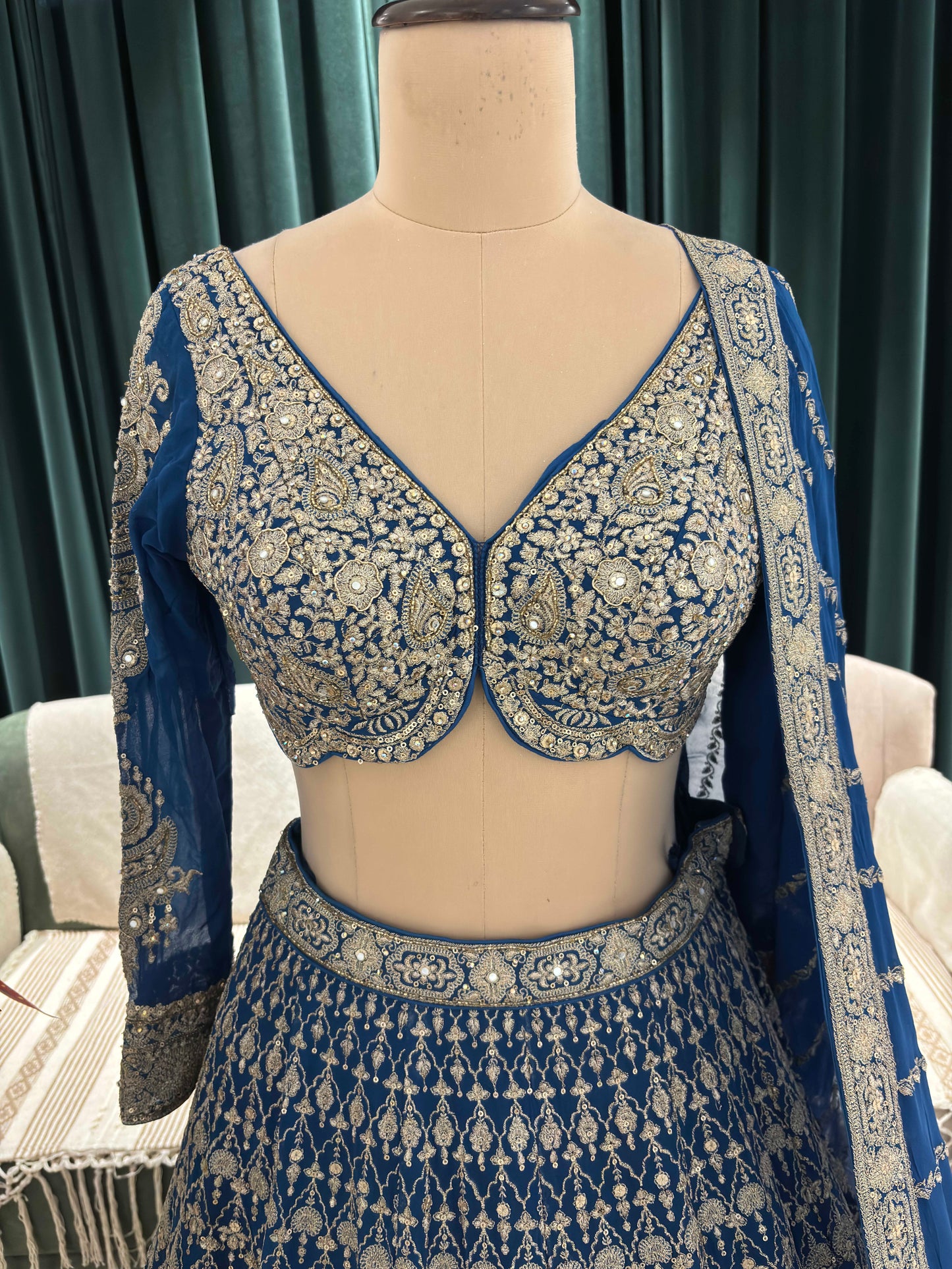 Grand Embroidered Lehenga Set with Zari & Beadwork Detailing