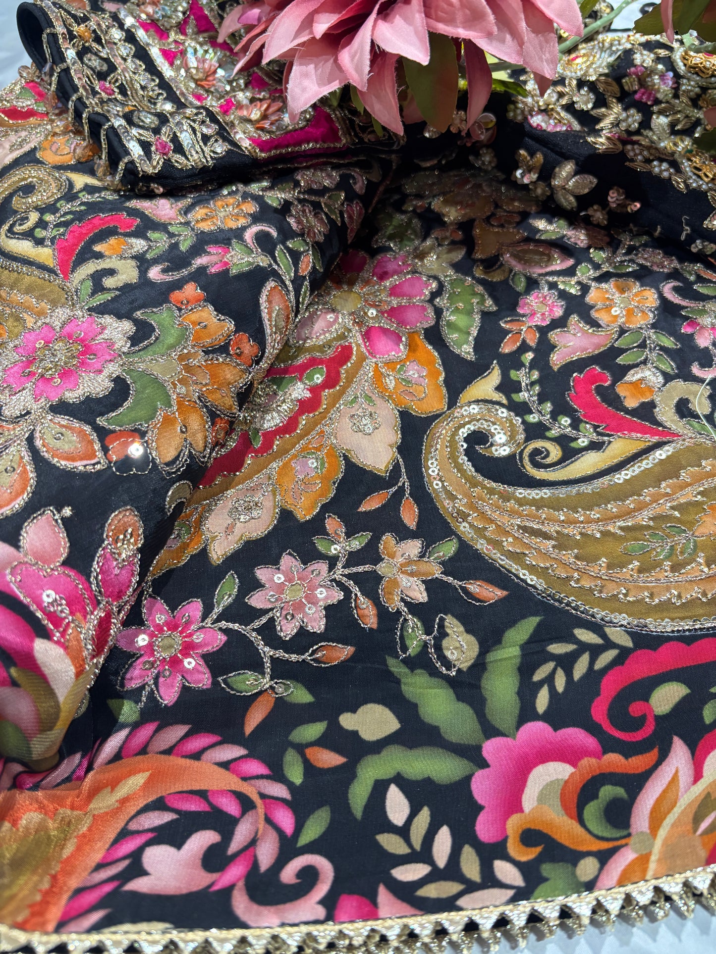 Black Zari Embroidered Designer Wedding Festive Saree