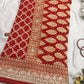 Khaddi Georgette Red Colour Saree With Golden Floral Embroidery