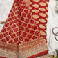 Khaddi Georgette Red Colour Saree With Golden Floral Embroidery
