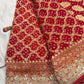 Khaddi Georgette Red Colour Saree With Golden Floral Embroidery