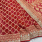 Khaddi Georgette Red Colour Saree With Golden Floral Embroidery