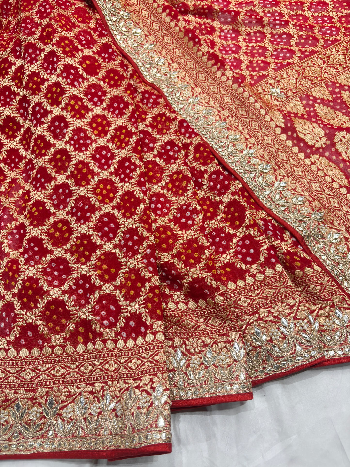 Khaddi Georgette Red Colour Saree With Golden Floral Embroidery
