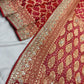 Khaddi Georgette Red Colour Saree With Golden Floral Embroidery