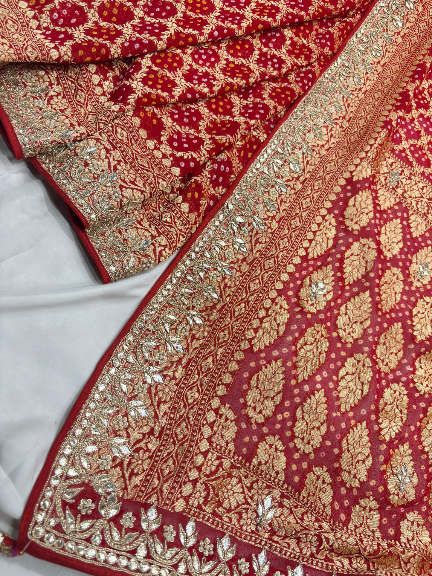 Khaddi Georgette Red Colour Saree With Golden Floral Embroidery