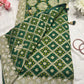 Green Pure Khaddi Georgette Saree with Golden Floral Embroidery