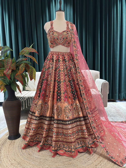 Rose Gold Lehenga Set with Sweetheart Choli & Polka Dot Dupatta