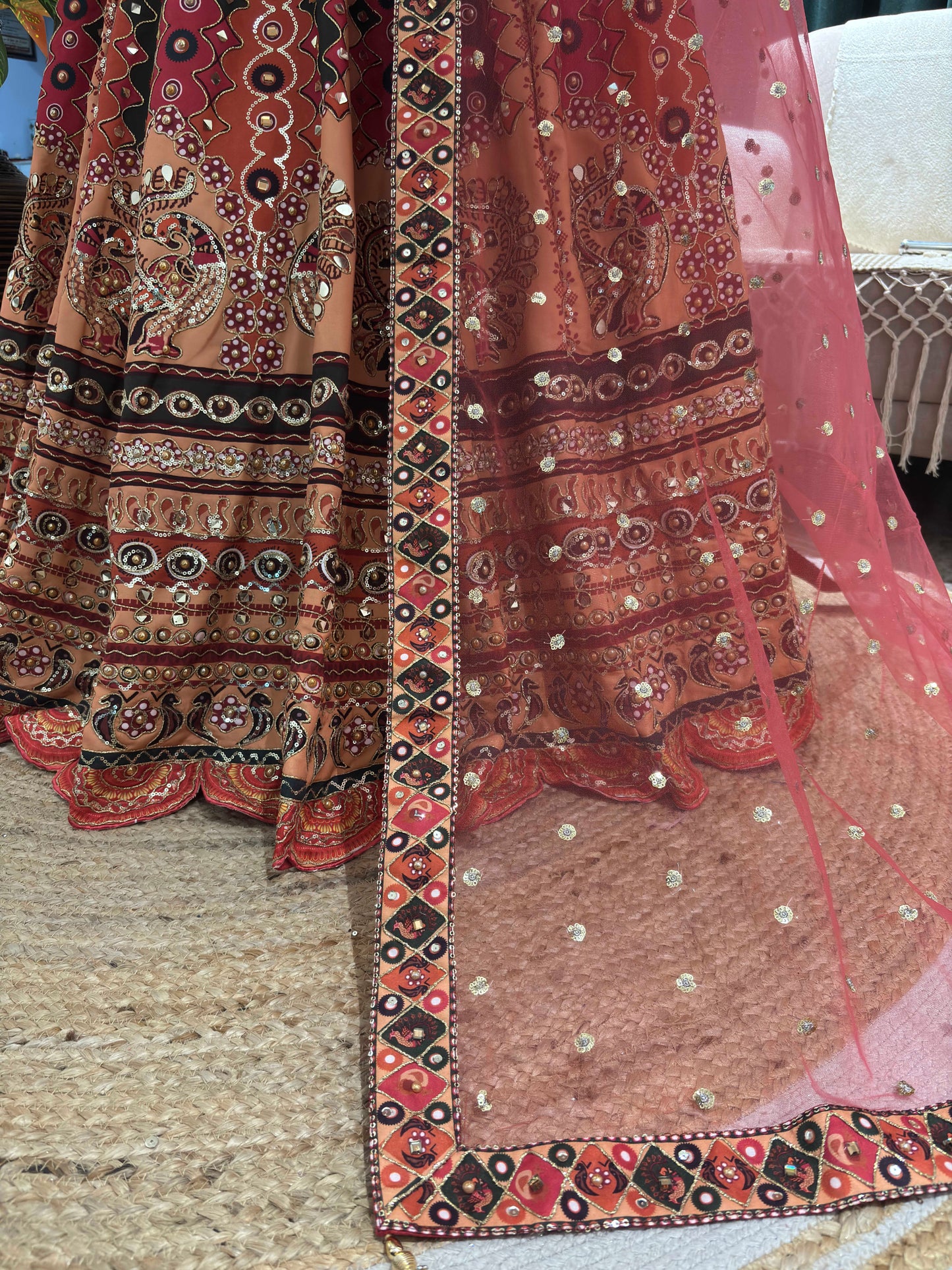 Rose Gold Lehenga Set with Sweetheart Choli & Polka Dot Dupatta