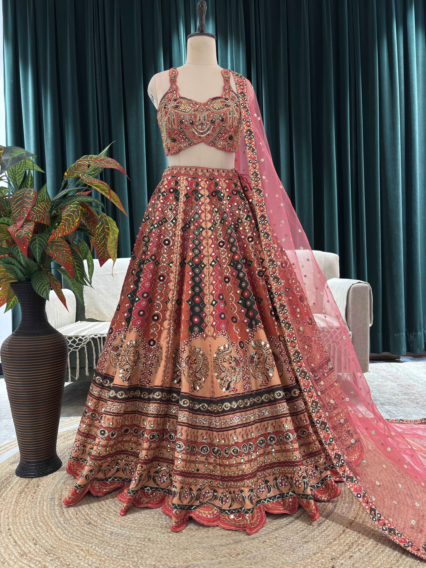 Rose Gold Lehenga Set with Sweetheart Choli & Polka Dot Dupatta