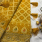 Mustard Yellow Bandhani Saree with Traditional Embroidery