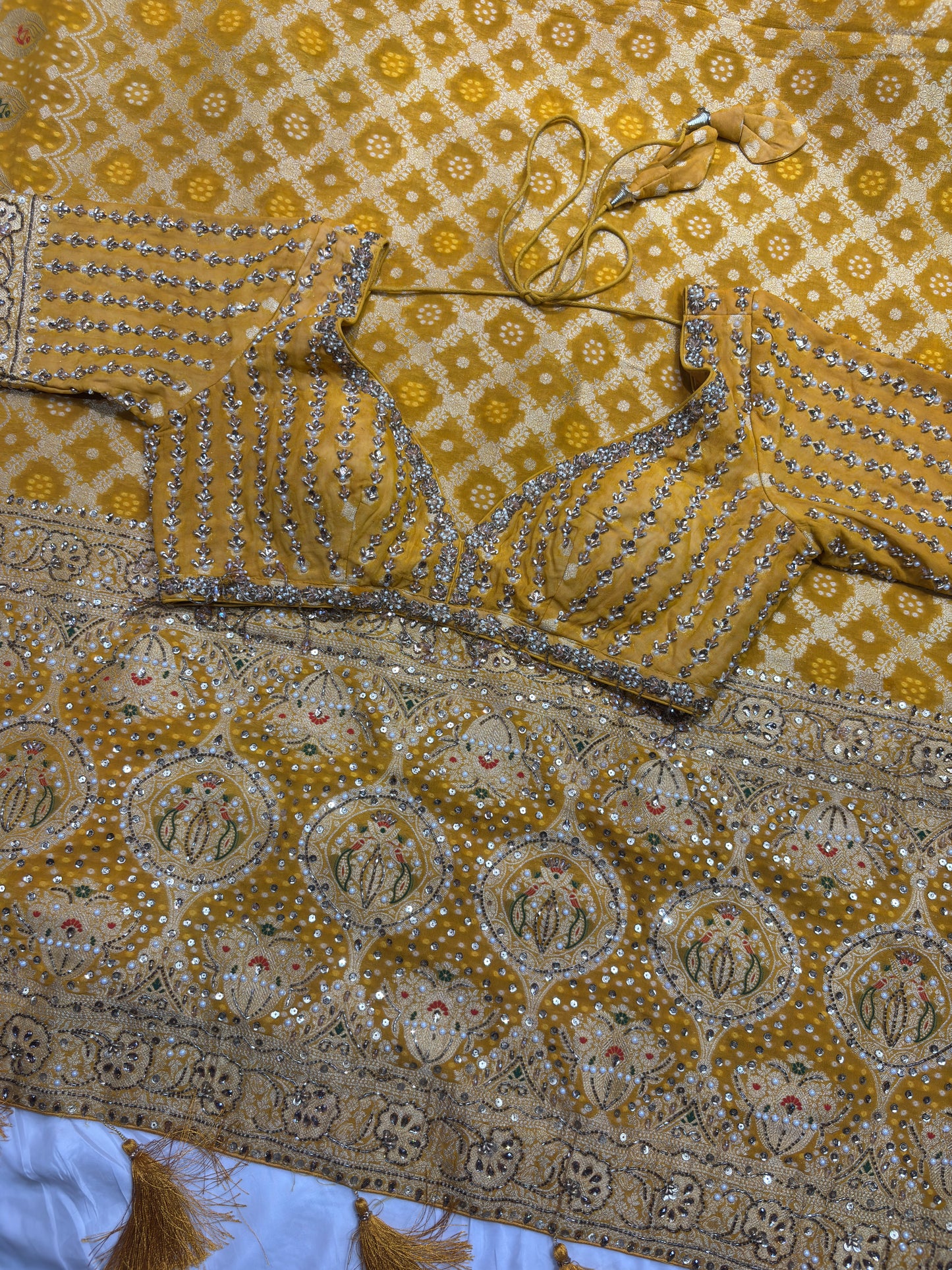 Mustard Yellow Bandhani Saree with Traditional Embroidery