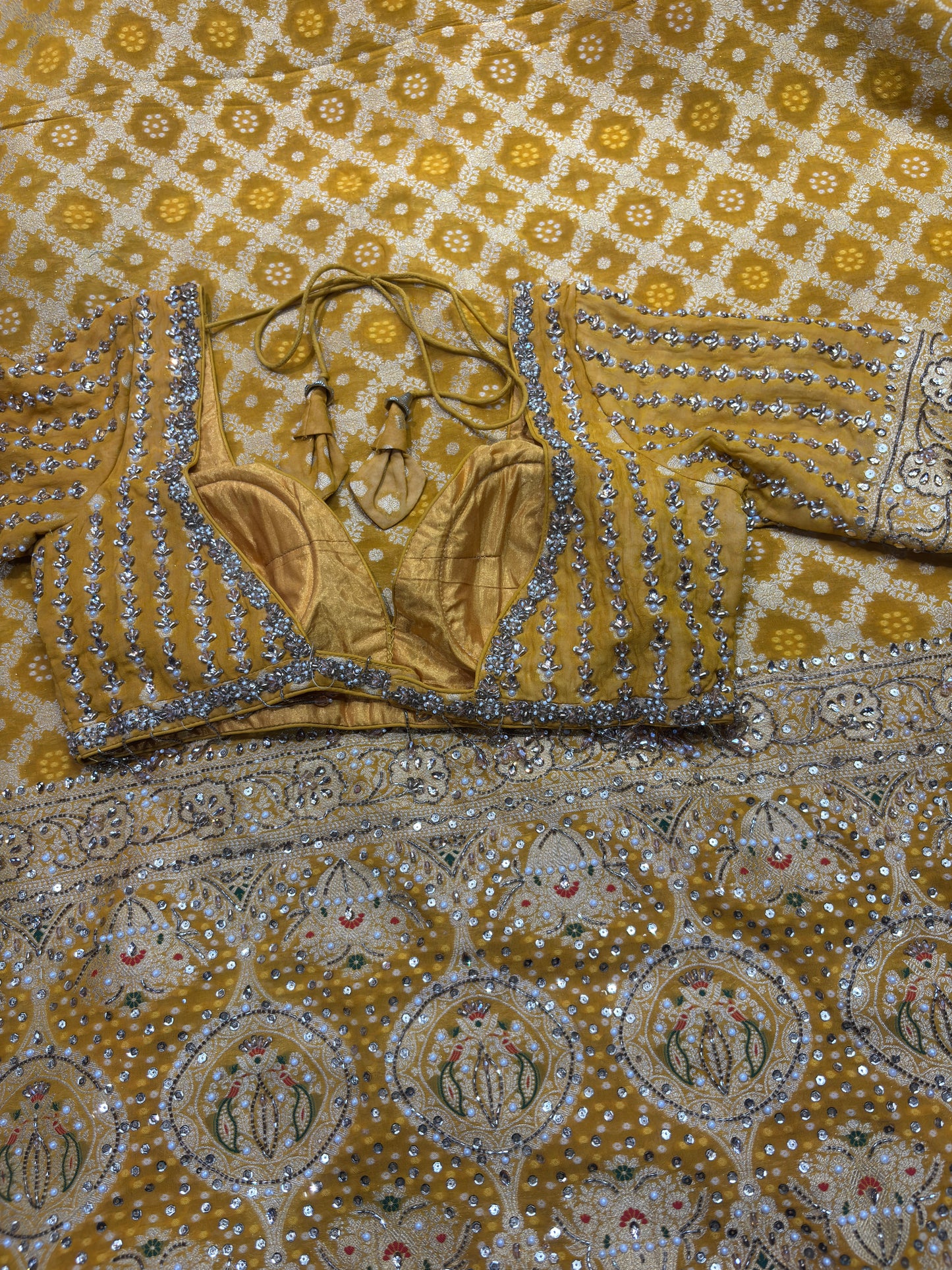 Mustard Yellow Bandhani Saree with Traditional Embroidery