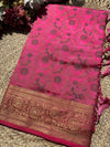 Rani Pink Banarasi Patola Silk Saree with Antique Gold Zari Floral Weaving
