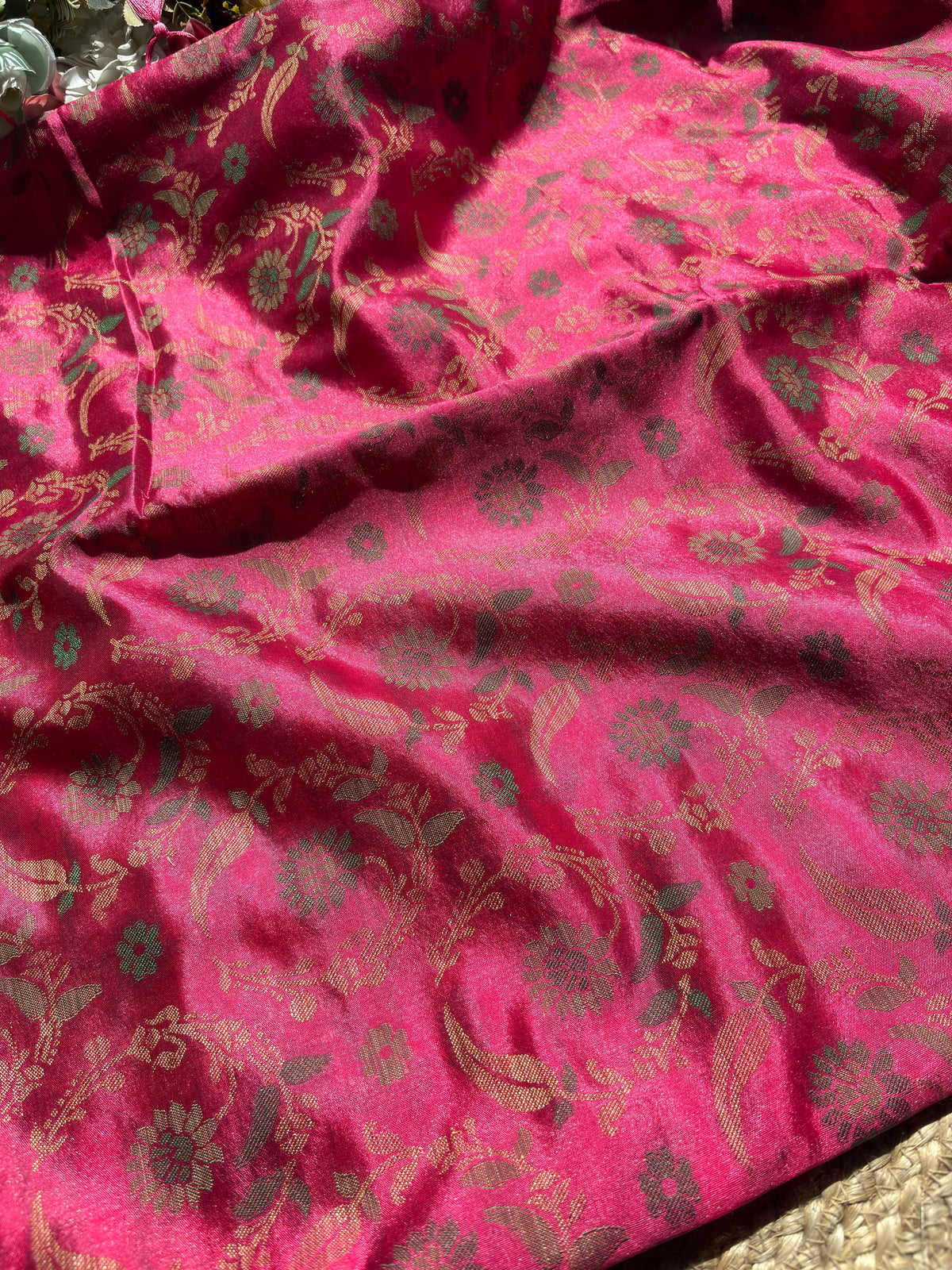 Rani Pink Banarasi Patola Silk Saree with Antique Gold Zari Floral Weaving